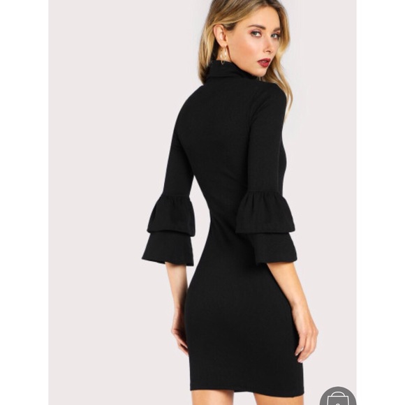 ‼️L Left!‼️ Ribbed Turtle Neck Ruffle Sleeve Dress - Picture 4 of 6